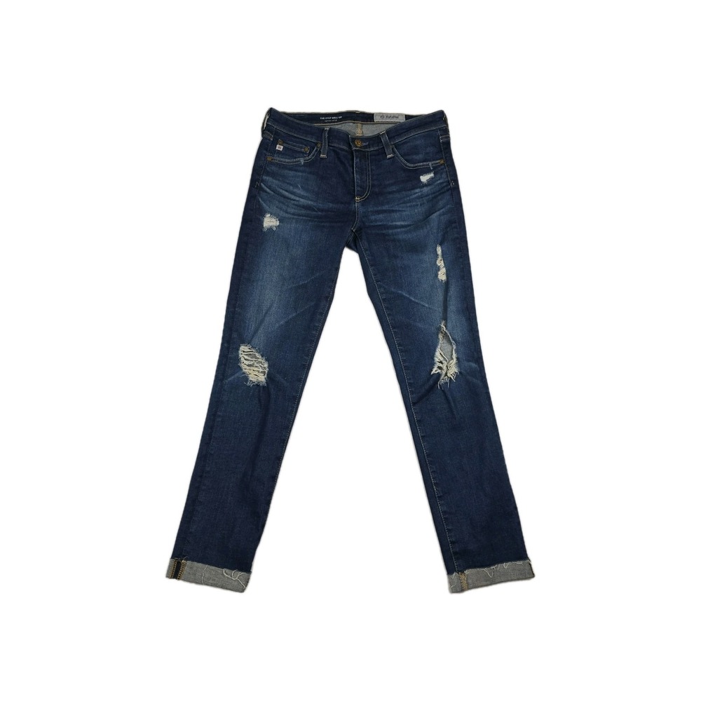 AG Adriano Goldschmied Jeans 27 Blue The Stilt Roll Up Cigarette Crop Aged Denim